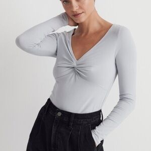 MADEWELL | Twist-Front Long Sleeve Tee in Light Blue Gray | NWT | L